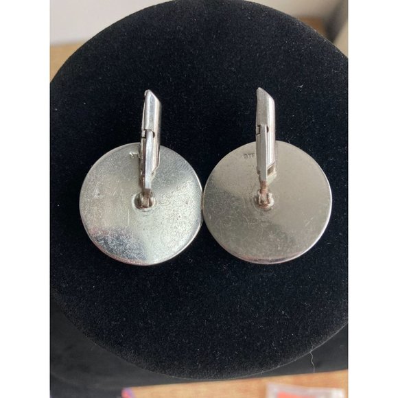 925 Sterling Silver & Blue Tigers Eye Large Circle MCM Abstract Cufflinks Vintag - Picture 3 of 8